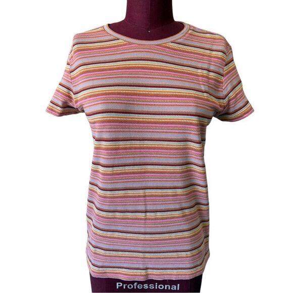 MARINE LAYER Top Striped Cotton Crew Neck Size S Pink - Picture 1 of 8